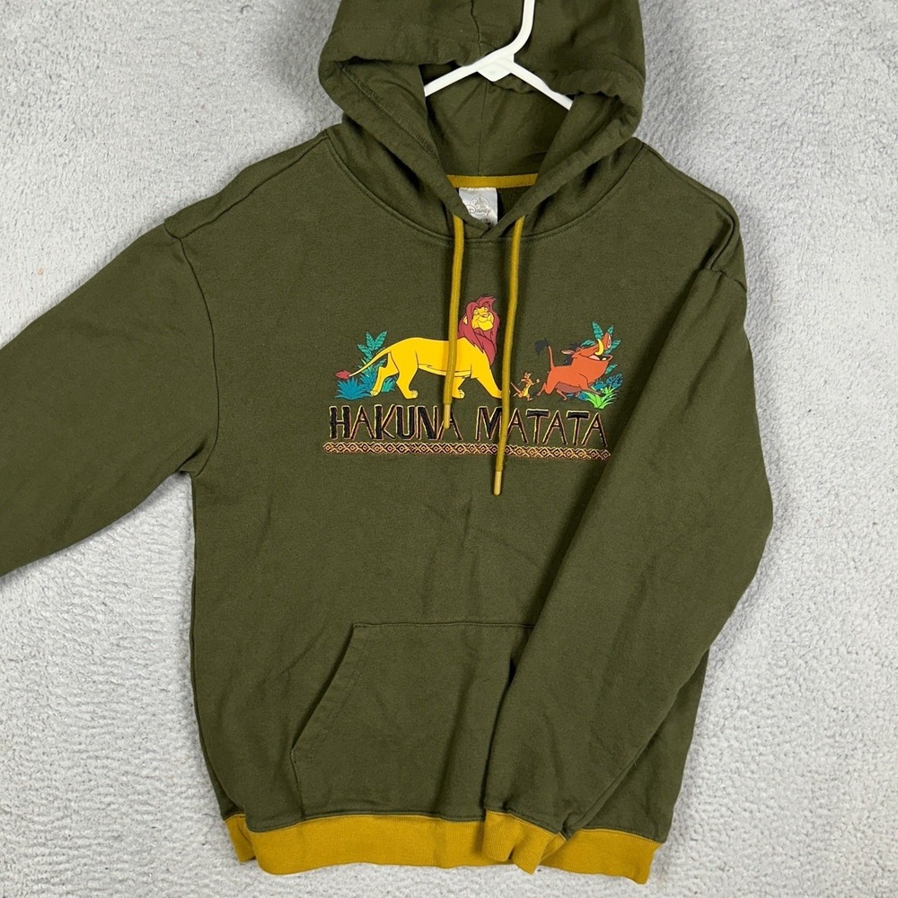 Disney Sweatshirt Mens Small Olive Green Hoodie Lion King Hakuna Matata Pullover